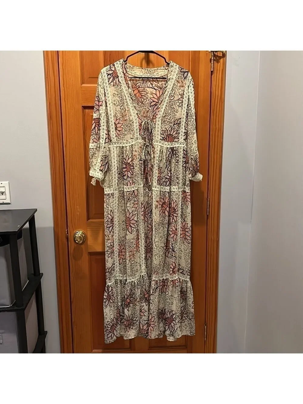 Free People Intimately Lace Long Robe Grasslands Kimono Size XS/S